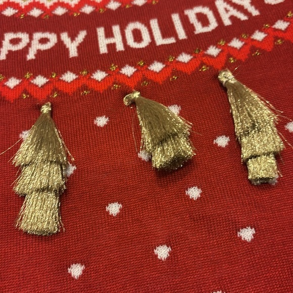 Tipsy Elves women sweater happy holidays sz medium m red tassels Christmas ugly - Picture 3 of 5